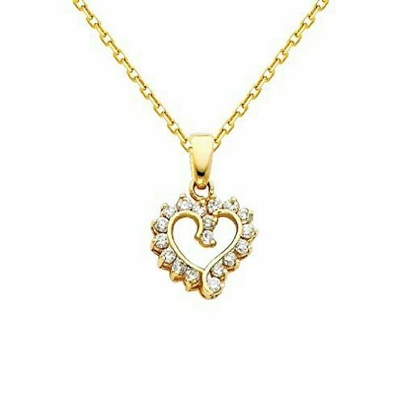 14k Solid yellow Gold Heart CZ Pendant